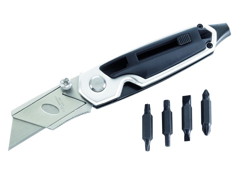 Herbertz Einhandmesser mit Cutter-Klinge und Bitadapter, mit Nylonetui 