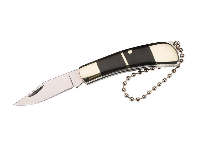 Herbertz Taschenmesser, Stahl AISI 420, Nagelhau, Slipjoint, Neusilberbacken, Büffelhorneinlagen, Öse, kurze Kette 