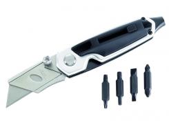 Herbertz Einhandmesser mit Cutter-Klinge und Bitadapter, mit Nylonetui 