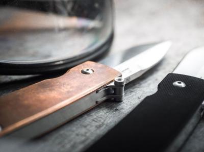 Springmesser Shamsher Copper Kupfer mit Nylon-Etui kleines Messer 