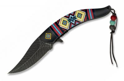 verziehrtes Taschenmesser Indianer Feder Design mit Perlen-Band 