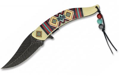 verziehrtes Taschenmesser ws Indianer Feder Design mit Perlen-Band 